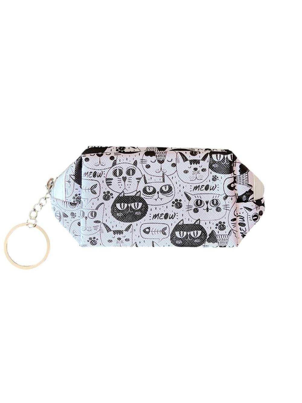 Cat Paw Print Black & White Kitten 3.5" Faux Leather Mini Coin Pouch Makeup Bag